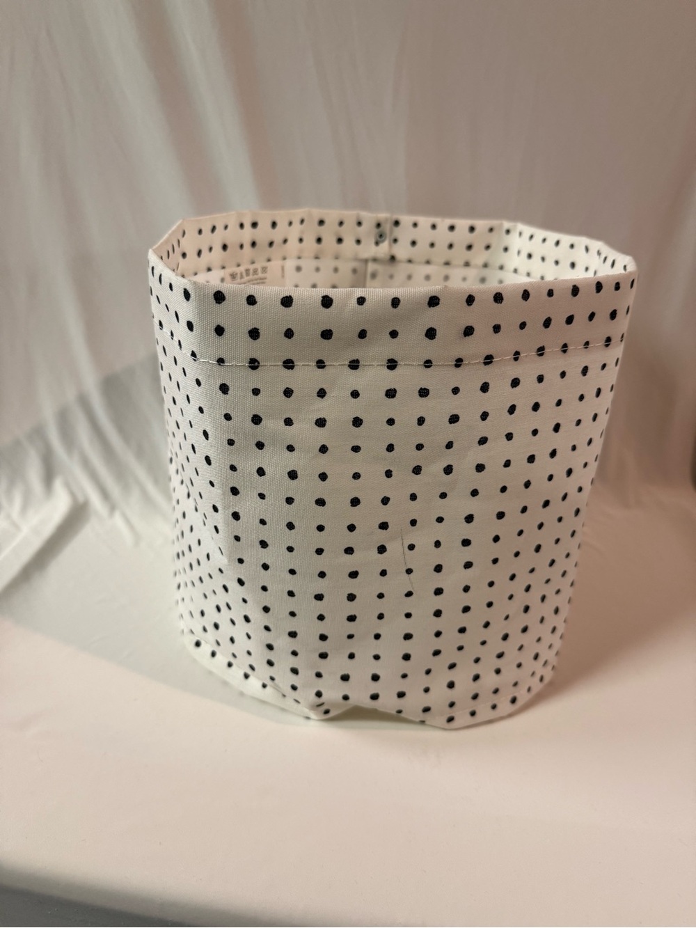 IKEA White Fabric Storage Basket with Black Polka Dots